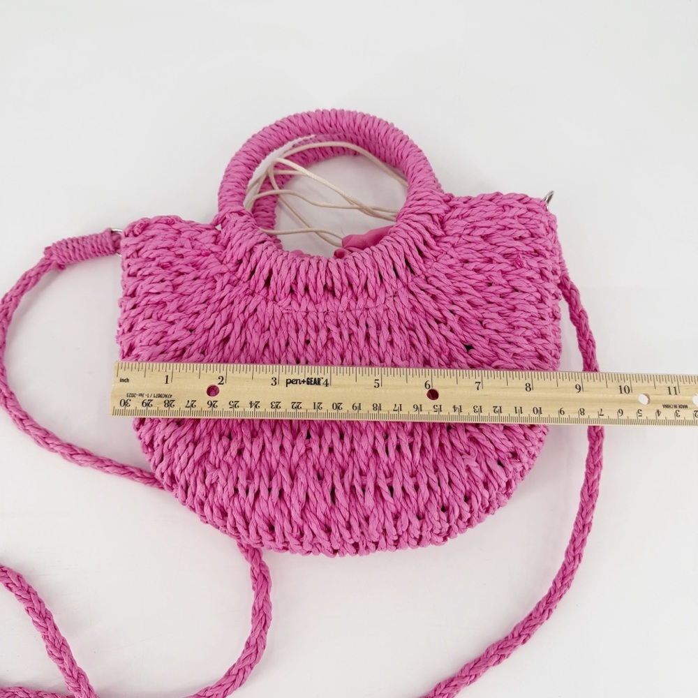 Top It Off Pink Crossbody Straw Pouch Purse Beach Travel Resort Vacation Cruise - Picture 2 of 8